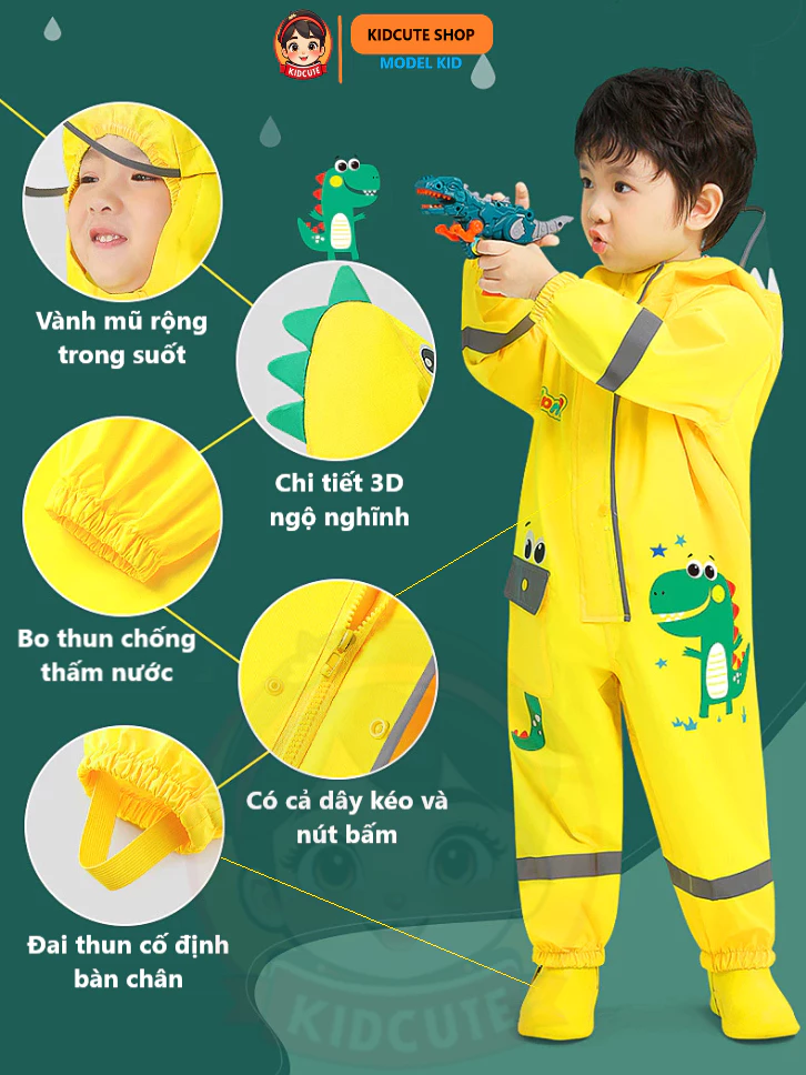 Áo Mưa Cho Bé Trai Bé Gái Kiểu Body Smally Phong Cách Hàn Quốc chống thấm tốt, không mùi, thoáng khí