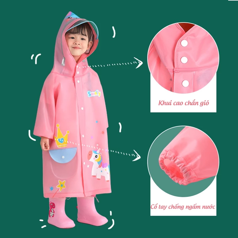 Áo mưa cho bé Smally chính hãng MUMENG, siêu nhẹ, siêu dai, siêu bền cho bé trai bé gái cao từ 80-135cm - 2