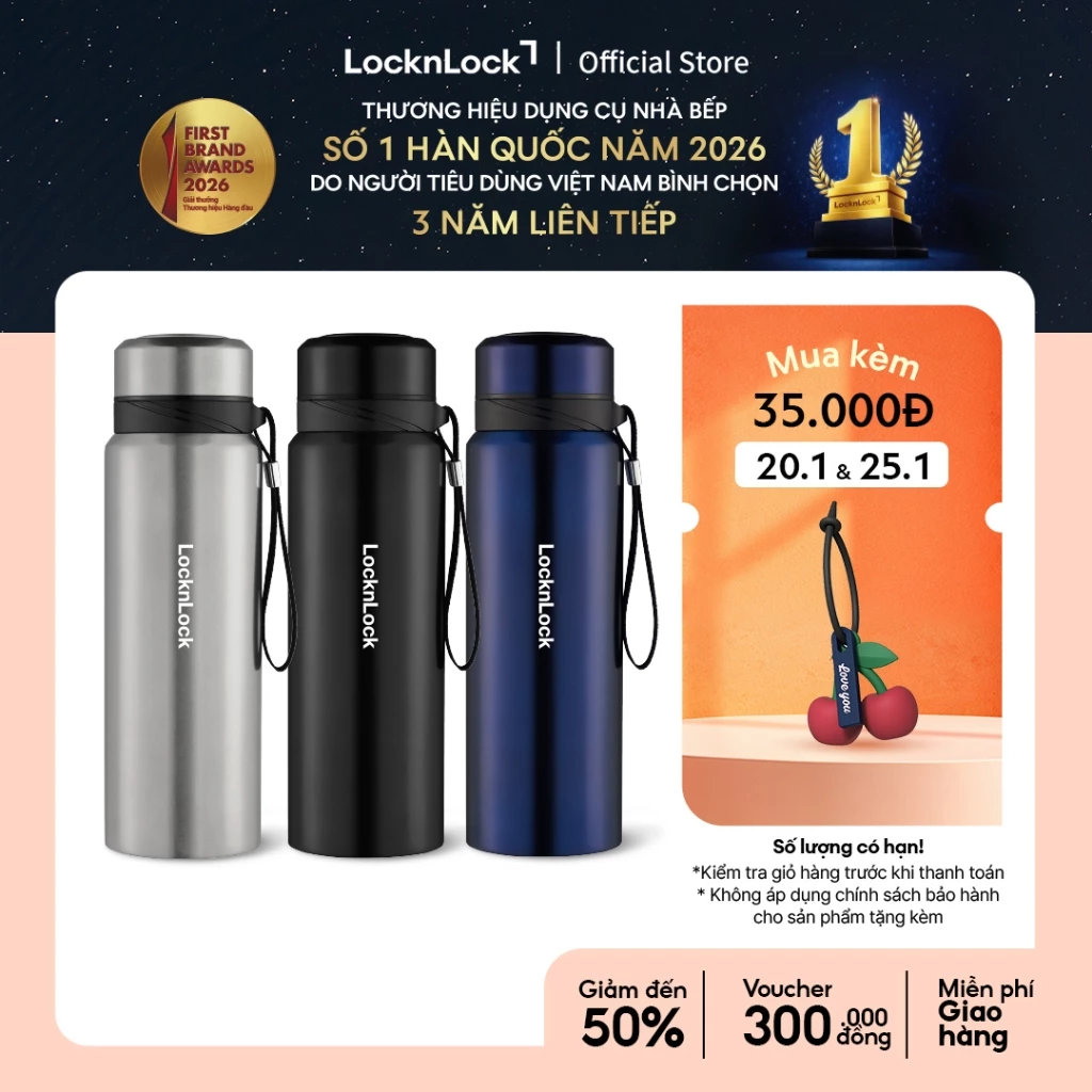 Bình Giữ Nhiệt Thép Không Gỉ có dây treo Lock&Lock Vacuum Bottle (800ml) LHC6180