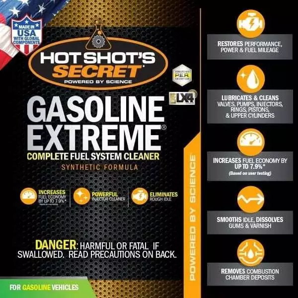 Gasoline Extreme - Phụ Gia Cho Xăng Vệ Sinh Kim Phun, Sạch Sâu Nhiên Liệu - Nhập Khẩu Mỹ - Hãng Hot Shot’s Secret - 4