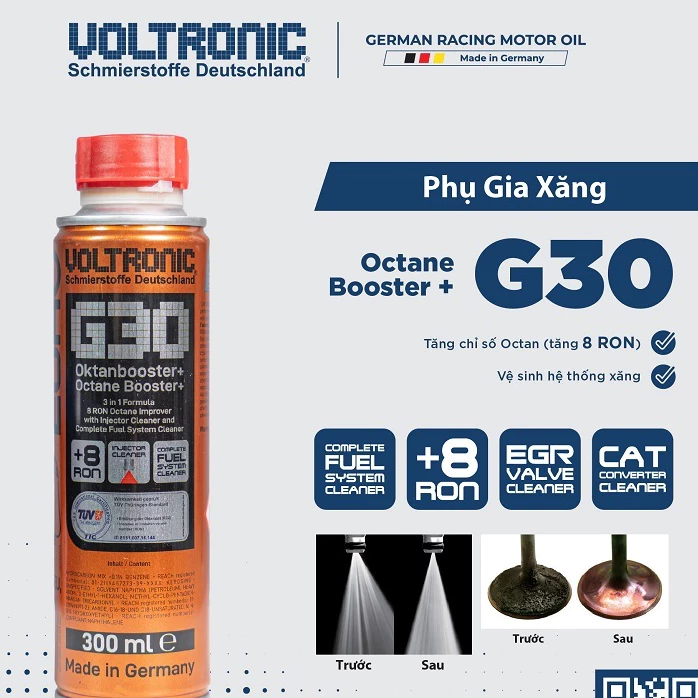 Phụ Gia Xăng Voltronic G30 Octane Booster 300ml - Phụ Gia Xăng Tăng Octane Làm Sạch Hệ Thống Nhiên Liệu, Buồng Đốt