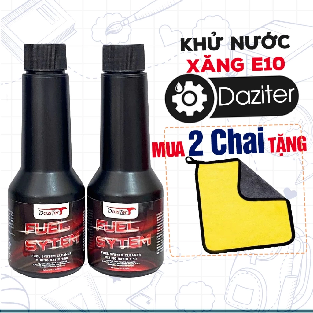 Combo Phụ Gia Daziter Fuel System 60ml, Giúp Khử Nước Trong Động Cơ Xăng E10, USA