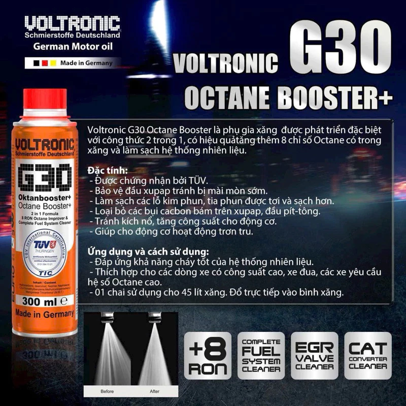 Voltronic G30 Octane Booster Phụ Gia Xăng Tăng Octane Làm Sạch Hệ Thống Nhiên Liệu Made in Germany - 2