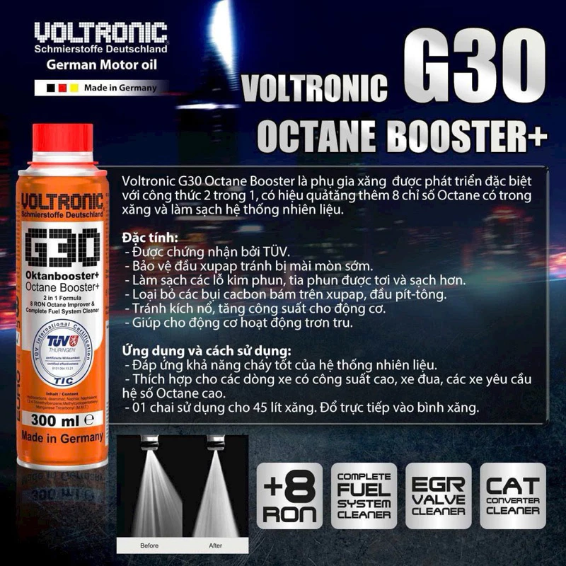 Voltronic G30 Octane Booster Phụ Gia Xăng Tăng Octane Làm Sạch Hệ Thống Nhiên Liệu Made in Germany - 6