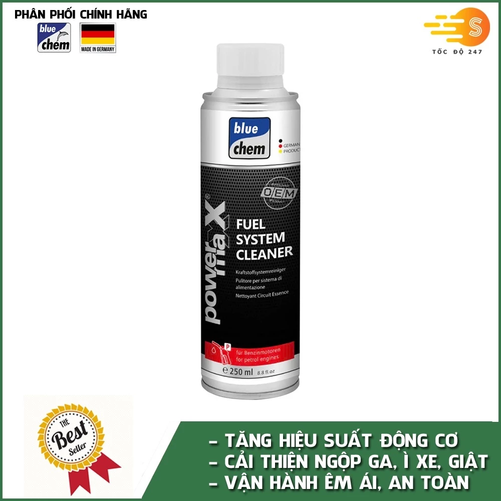 Phụ gia vệ sinh buồng đốt ô tô Bluechem Fuel System Cleaner Bluechem 33028E 250ml – Phù hợp với xe dùng xăng E10