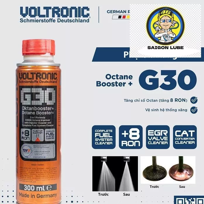 Phụ Gia Xăng Voltronic G30 Octane Booster 300ml - Phụ Gia Xăng Tăng Octane Làm Sạch Hệ Thống Nhiên Liệu, Buồng Đốt