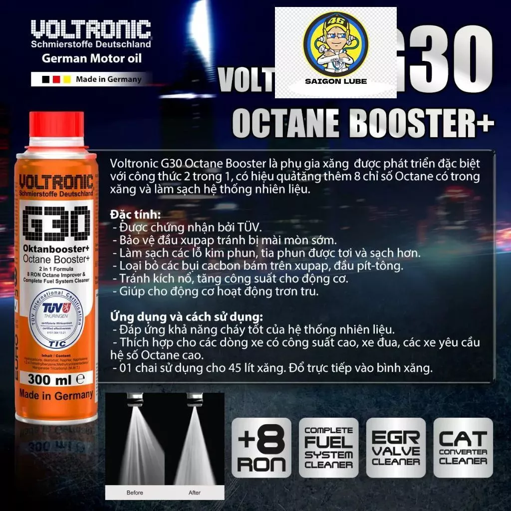 Phụ Gia Xăng Voltronic G30 Octane Booster 300ml - Phụ Gia Xăng Tăng Octane Làm Sạch Hệ Thống Nhiên Liệu, Buồng Đốt - 2