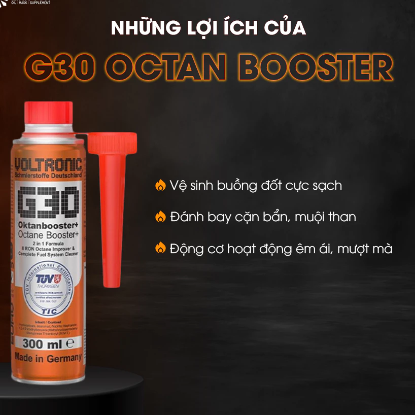 Phụ Gia Xăng Voltronic G30 Octane Booster 300ml - Phụ Gia Xăng Tăng Octane Làm Sạch Hệ Thống Nhiên Liệu, Buồng Đốt