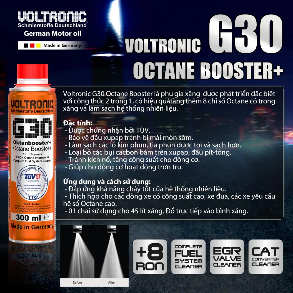 Phụ Gia Xăng Voltronic G30 Octane Booster 300ml - Phụ Gia Xăng Tăng Octane Làm Sạch Hệ Thống Nhiên Liệu, Buồng Đốt - 2