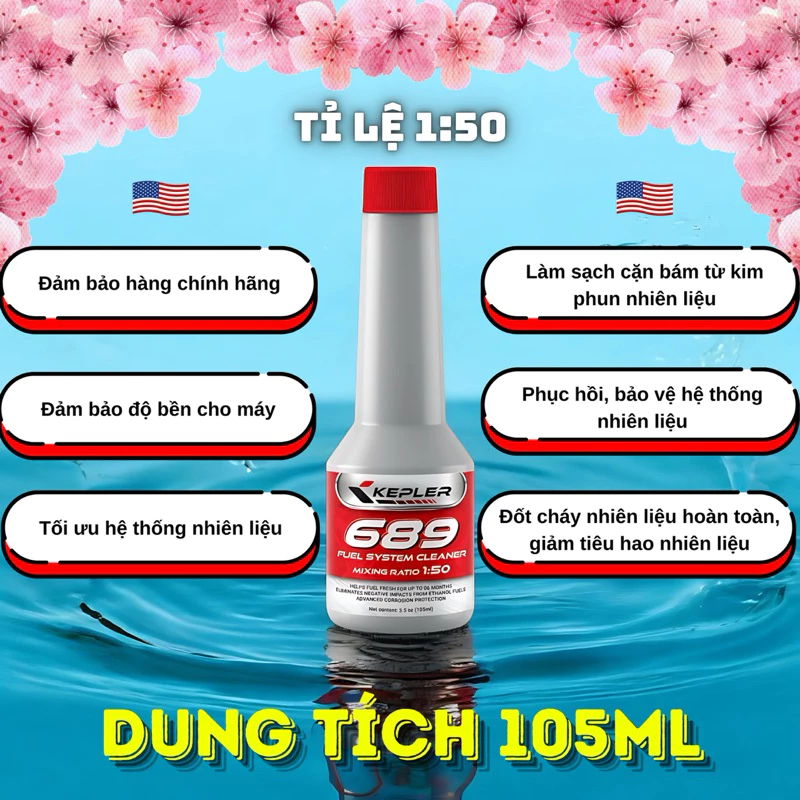 Phụ gia súc béc xăng (105mL) KEPLER FUEL SYSTEM CLEANER tối ưu hóa hiệu suất buồng đốt và loại bỏ lớp cặn cacbon