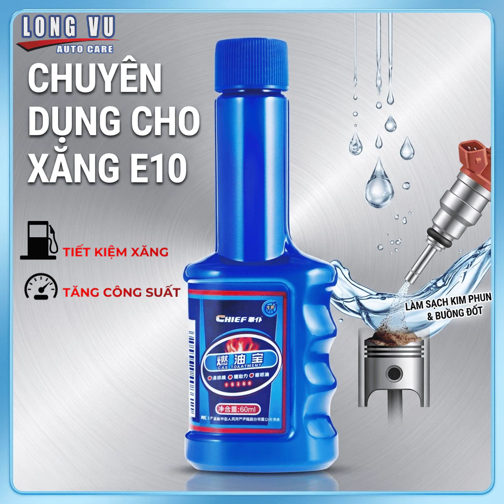 Dung dịch súc béc xăng ô tô Chief 60ml - Vệ sinh kim phun, làm sạch buồng đốt, tiết kiệm nhiên liệu, phù hợp xăng E10