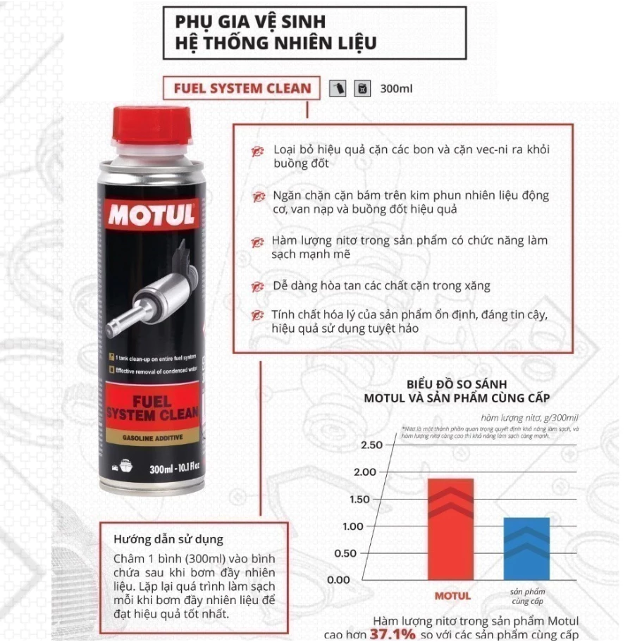 Dung Dịch phụ gia vệ sinh hệ thống nhiên liệu xe ô tô XĂNG - MOTUL FUEL SYSTEM CLEAN AUTO 300ml NK - 2