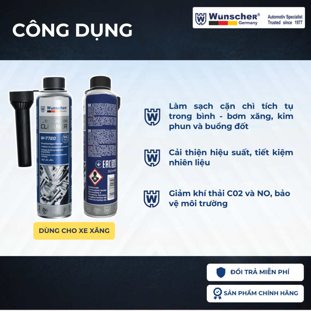 Dung Dịch Vệ Sinh Kim Phun Buồng Đốt Ô Tô Máy XĂNG Wunscher Đức 300ml - Fuel Injector Cleaner W7720 - 2
