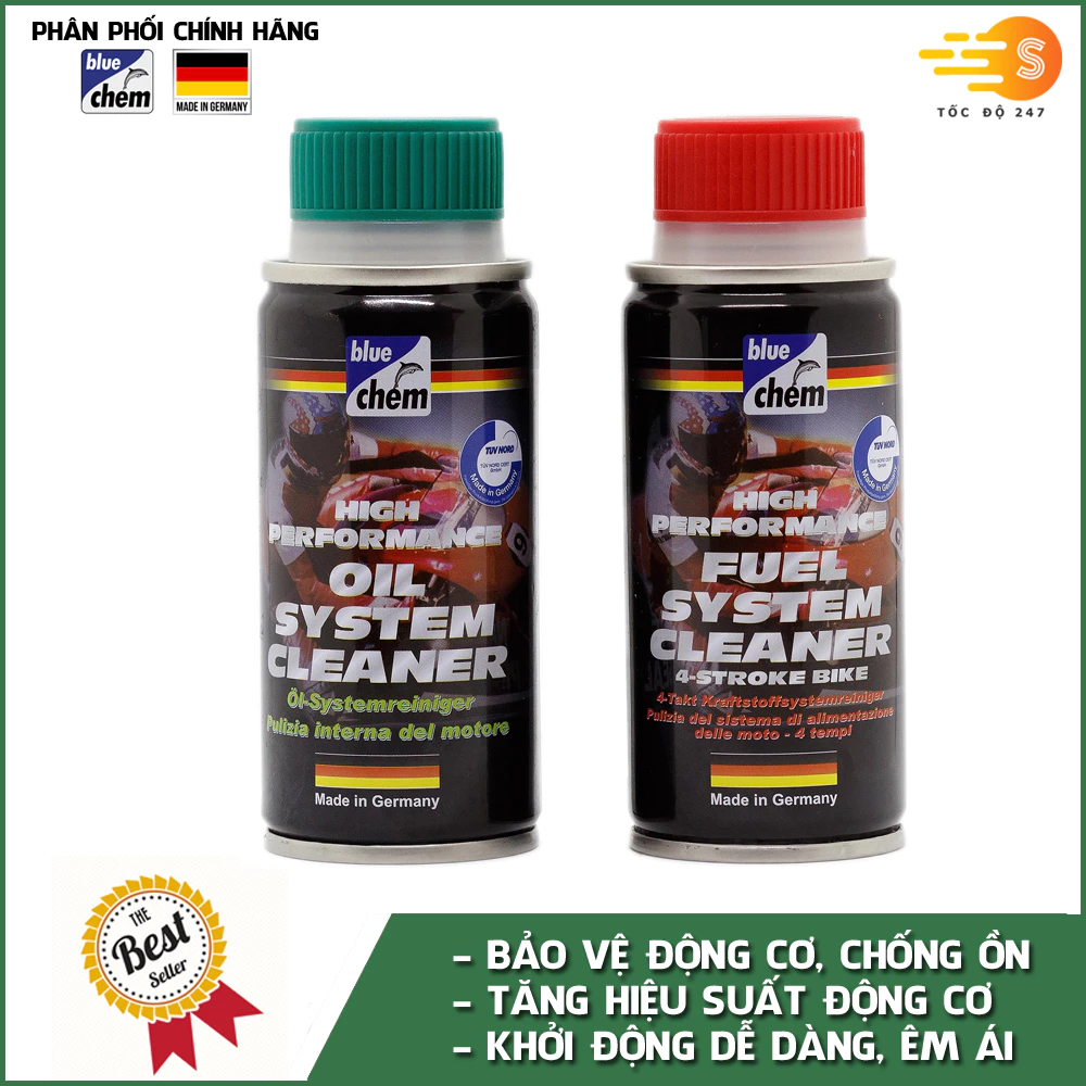 Bộ 2 phụ gia xăng 33017 và nhớt 33027E cao cấp cho xe máy Bluechem - Phù hợp cho xe dùng xăng E10