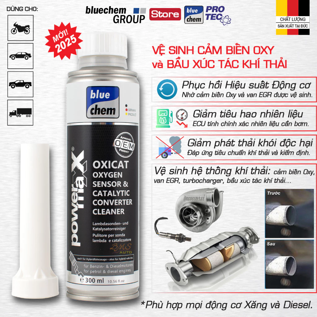 Phụ gia bluechem dành cho máy Xăng - Vệ sinh nhiên liệu, kim phun, buồng đốt, cảm biến Oxy, bầu xúc tác khí thải - 4