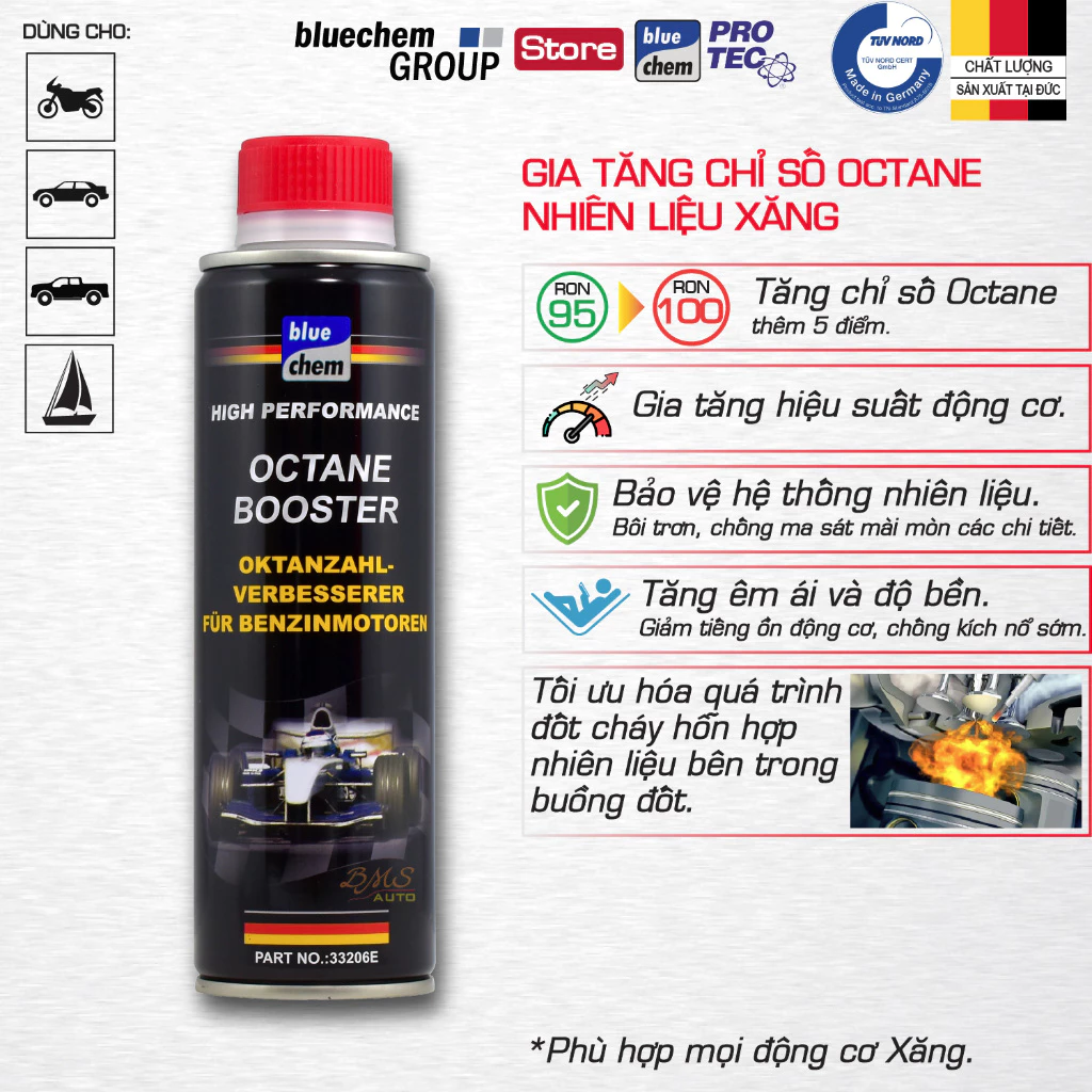 Phụ gia bluechem dành cho máy Xăng - Vệ sinh nhiên liệu, kim phun, buồng đốt, cảm biến Oxy, bầu xúc tác khí thải - 5