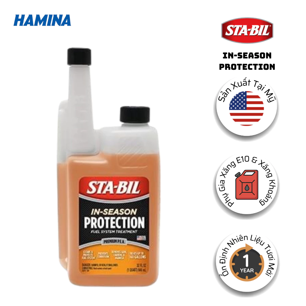 STA-BIL In-Season Protection 946ml- Phụ gia xăng E10 - Làm sạch kim phun và Bảo vệ động cơ