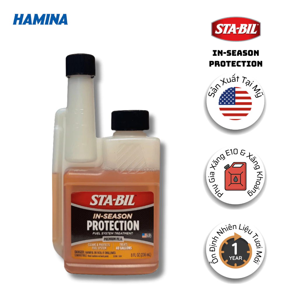 STA-BIL In-Season Protection 236ml- Phụ gia xăng E10 - Làm sạch kim phun và Bảo vệ động cơ