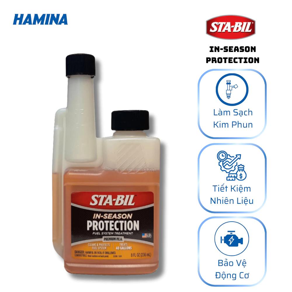 STA-BIL In-Season Protection 236ml- Phụ gia xăng E10 - Làm sạch kim phun và Bảo vệ động cơ - 2