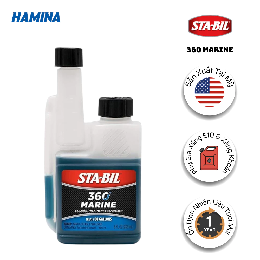 Sta Bil 360 Marine 236ML - Phụ gia xăng E10 - Phù hợp ở môi trường có độ ẩm cao, môi trường biển.