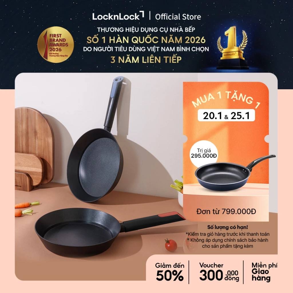Chảo chống dính Lock&Lock Frypan Index IH 22-26cm phủ titanium dùng được bếp gas, bếp điện, bếp từ, bếp hồng ngoại