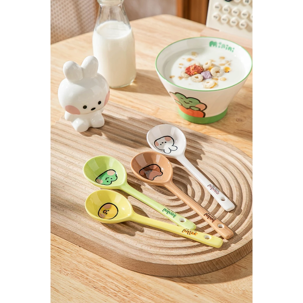 Bộ chén bát , dĩa , khay , ly dụng cụ đựng thức ăn hoạt hình LINE FRIENDS Thỏ T105- SH Gốm sứ - 4