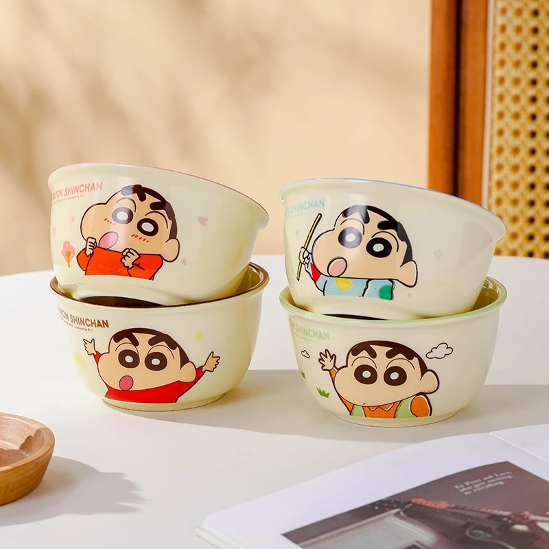 Bộ chén bát , dĩa ,ly dụng cụ đựng thức ăn hoạt hình CRAYON SHINCHAN Trắng Hồng bằng sứ - SH gốm sứ