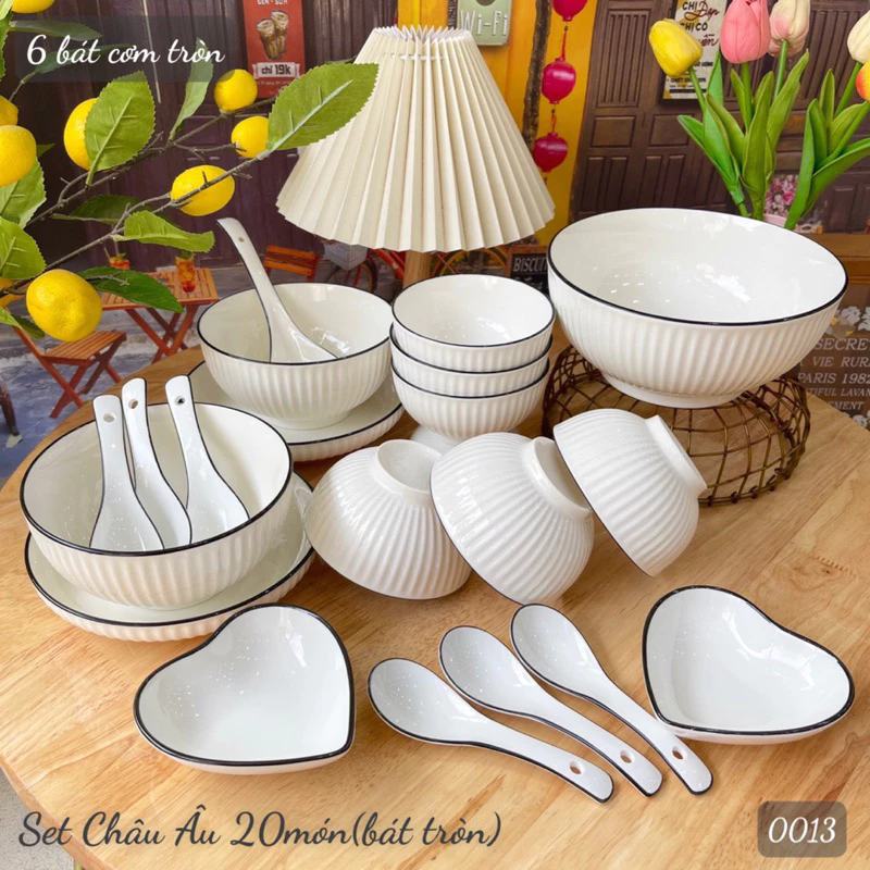 Bát Đĩa Gốm Sứ Decor, Bát Ăn Cơm, Bát Ăn Chè, Chén Dĩa Dễ Thương Sét Bát Đĩa Châu Âu màu Trắng Xinh Yêu - 6
