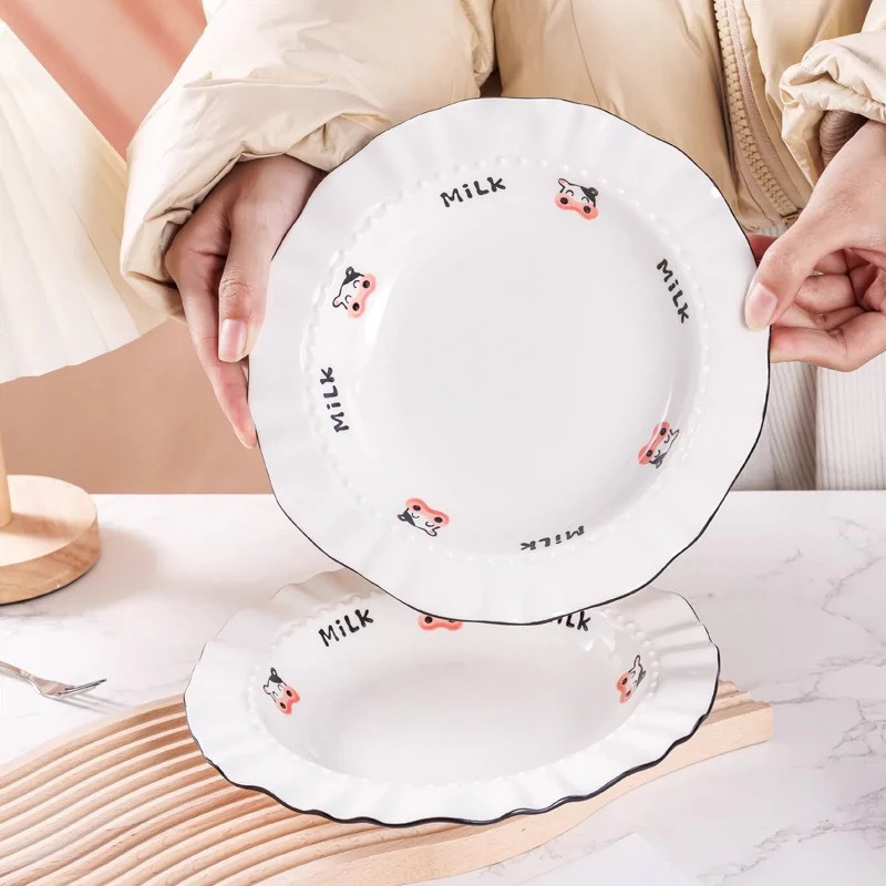 Bộ chén , bát , dĩa, thố canh , khay đựng thức ăn họa tiết bò sữa mới sử dụng trong gia đình - Sh Gốm sứ - 5