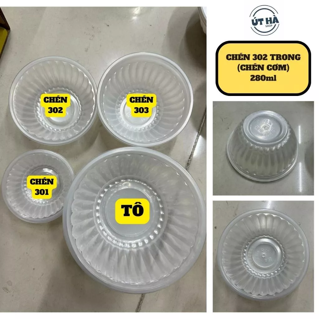 100 chén dĩa tô nhựa/ giấy dùng 1 lần trong/ đục chè 301, cơm 302, đại 303, tương, xôi 003, trung 006, cá 002, hột xoài - 4