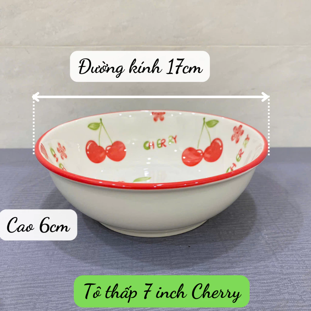 Bộ Chén Tô Dĩa Gốm Sứ Cherry Lẻ Món - Họa tiết dễ thương, tươi mới - 3
