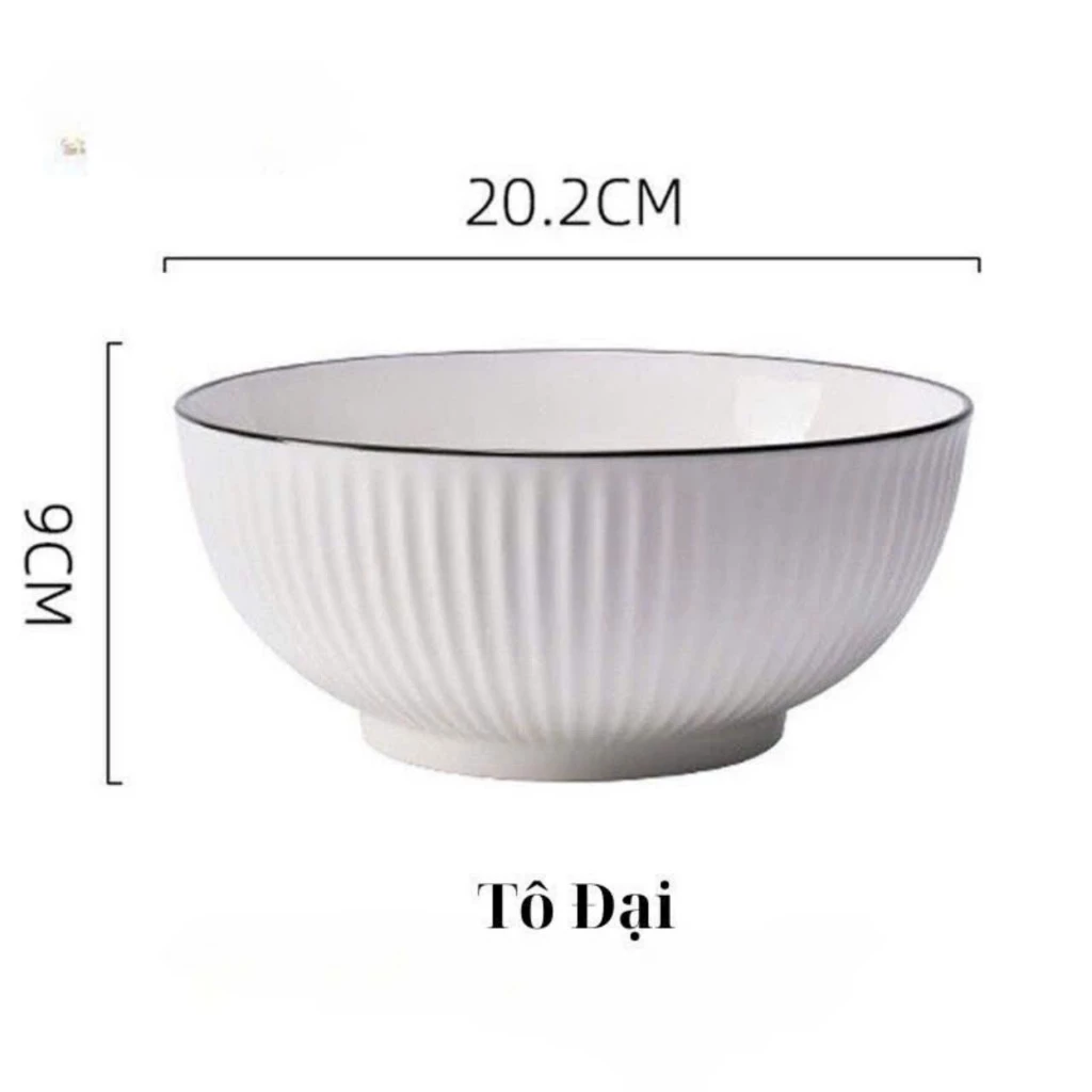 ̣(mua 8 tặng 1 cùng loại) tô chén dĩa sứ trắng sọc viền chỉ đen nhiều size 11.5cm, 16cm, 18.5cm, 20.5cm, 22cm - 5