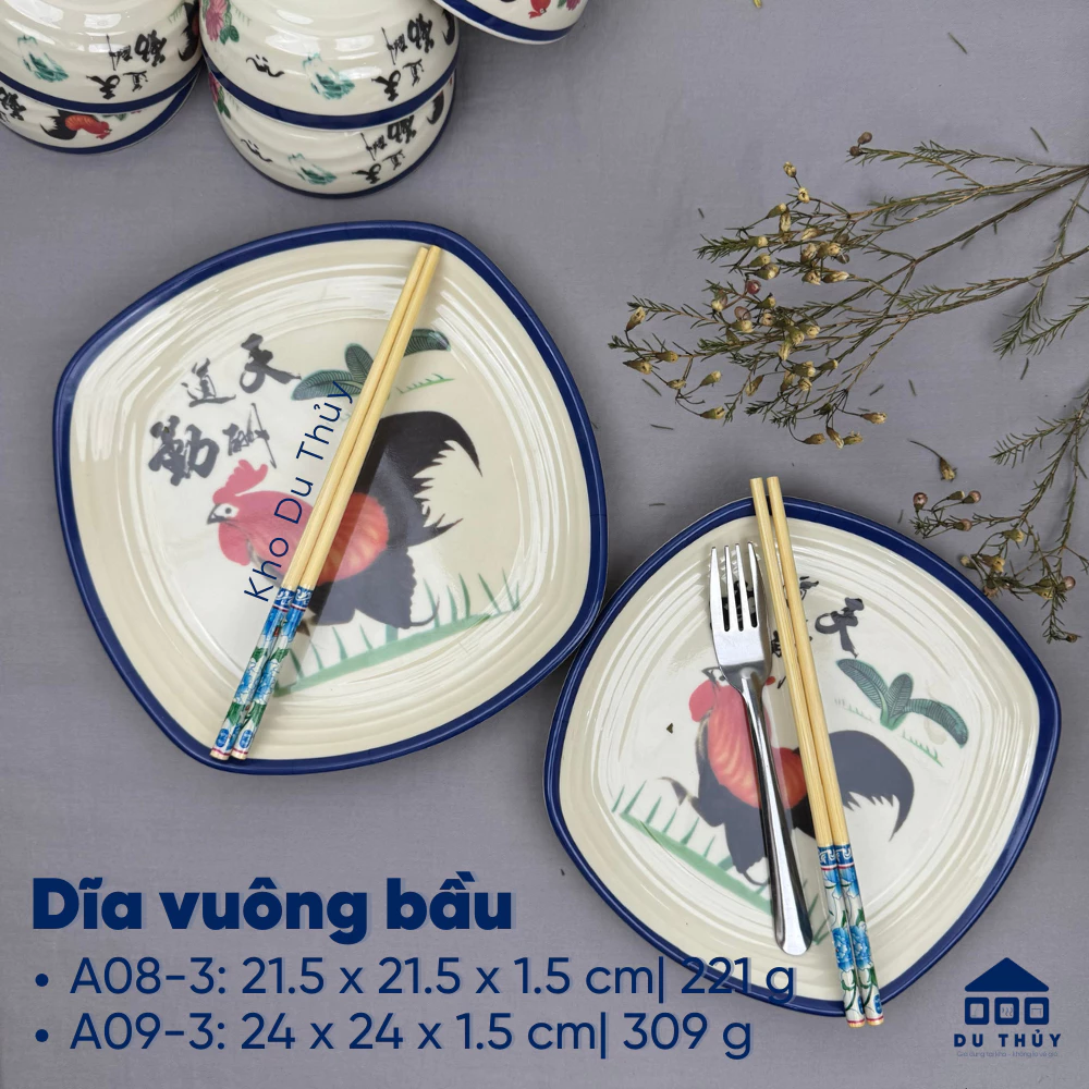 Bộ tô chén bát dĩa kiểu xưa hình con gà chất liệu nhựa melamine phíp LOẠI DÀY - 2