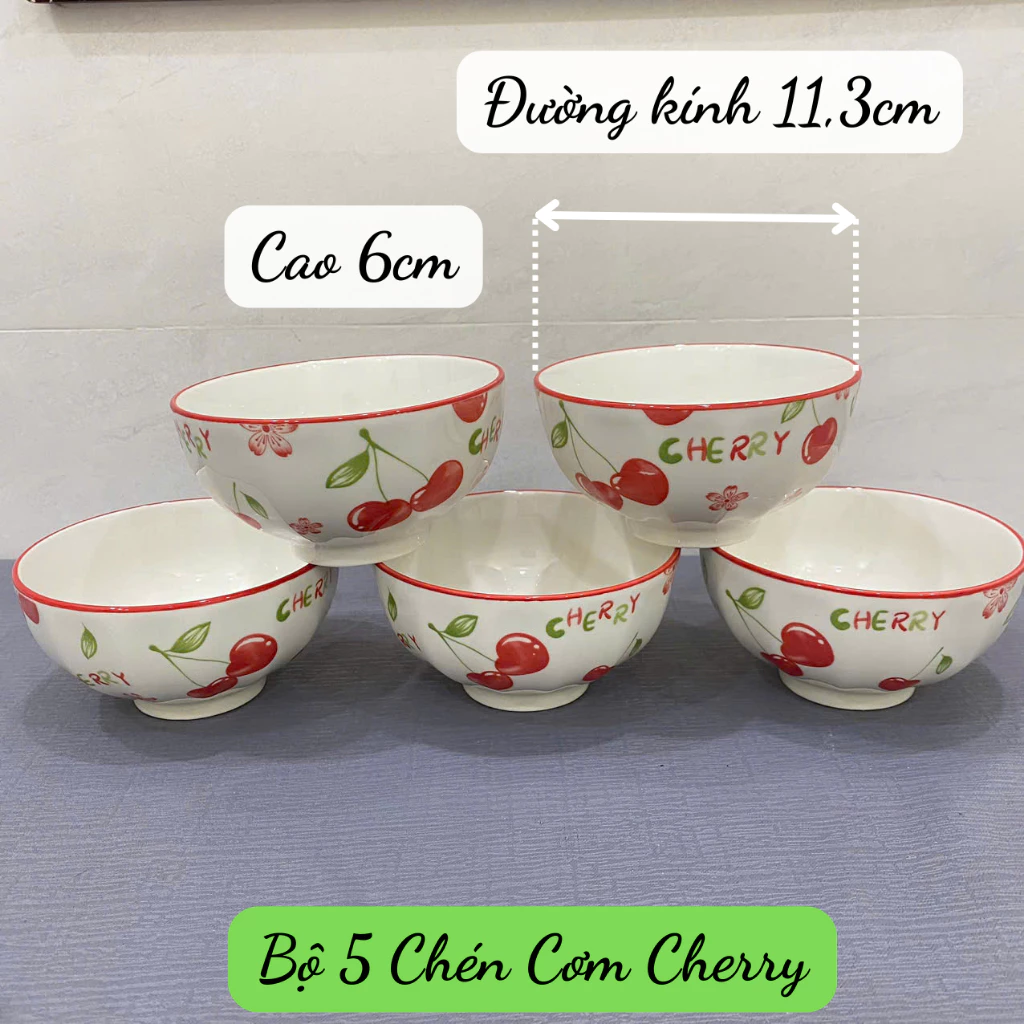 Bộ Cherry lẻ món bằng gốm sứ tô chén dĩa đủ món, đủ size