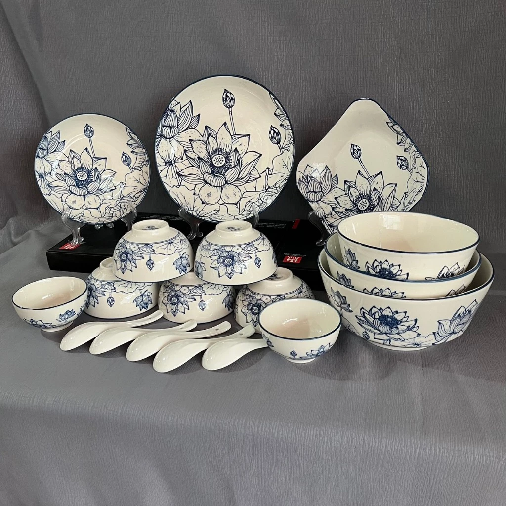BỘ 18 món HOA SEN gốm sứ tô chén dĩa - Dành cho 5 người(Có 2 loại: bộ 18 Sen Xoài, bộ 18 Sen Vuông)-KHÔNG CÓ HỘP QUÀ - 6