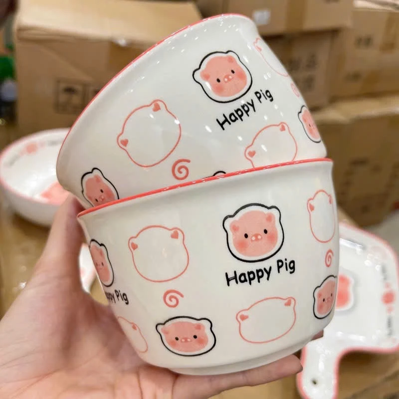Bát Đĩa Gốm Sứ Decor, Bát Ăn Cơm, Bát Ăn Chè, Chén Dĩa Dễ Thương Bộ Bát Đĩa Heo Hồng Cực Đáng yêu Cho Bé - 3