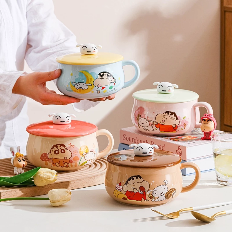 Bộ chén bát , dĩa ,ly dụng cụ đựng thức ăn hoạt hình CRAYON SHINCHAN Trắng Hồng bằng sứ - SH gốm sứ - 6