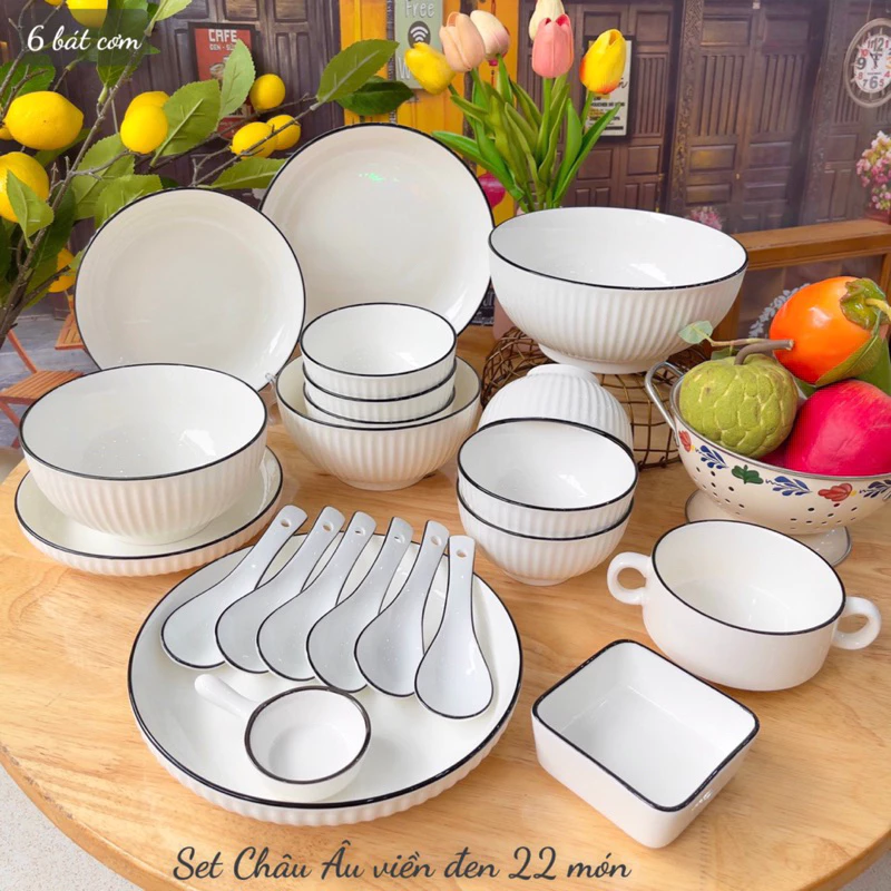 Bát Đĩa Gốm Sứ Decor, Bát Ăn Cơm, Bát Ăn Chè, Chén Dĩa Dễ Thương Sét Bát Đĩa Châu Âu màu Trắng Xinh Yêu - 2