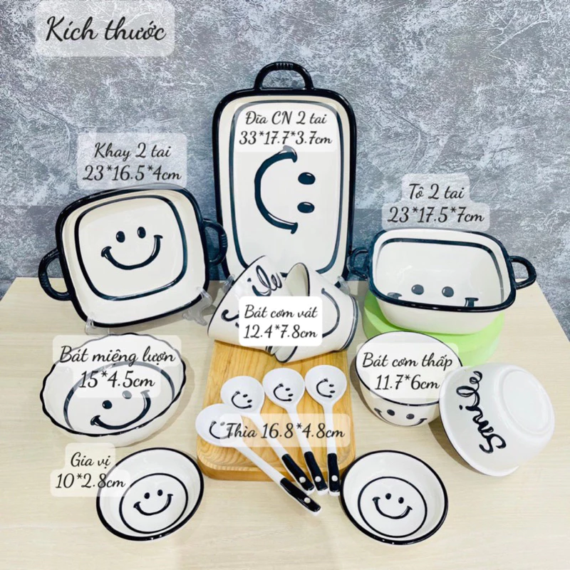 Bát Đĩa Gốm Sứ Decor, Bát Ăn Cơm, Bát Ăn Chè, Chén Dĩa Dễ Thương Sét Bát Đĩa Smile màu Trắng Đen Xinh Yêu Gomsudecor21 - 2