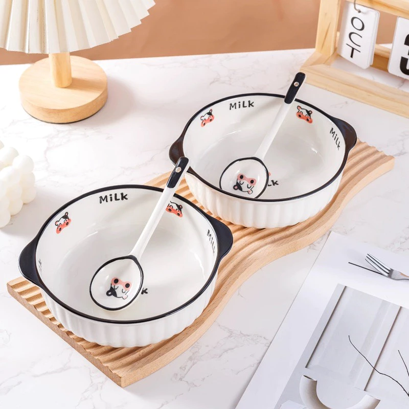 Bộ chén , bát , dĩa, thố canh , khay đựng thức ăn họa tiết bò sữa mới sử dụng trong gia đình - Sh Gốm sứ - 5