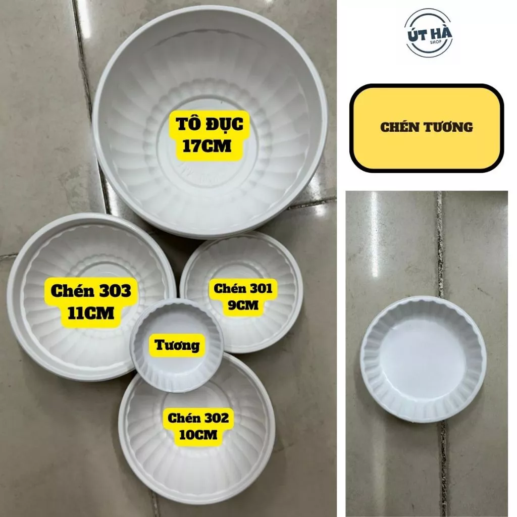 100 chén dĩa tô nhựa/ giấy dùng 1 lần trong/ đục chè 301, cơm 302, đại 303, tương, xôi 003, trung 006, cá 002, hột xoài - 2