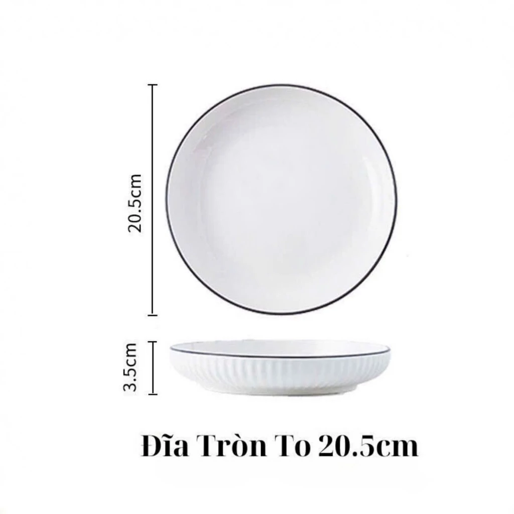 ̣(mua 8 tặng 1 cùng loại) tô chén dĩa sứ trắng sọc viền chỉ đen nhiều size 11.5cm, 16cm, 18.5cm, 20.5cm, 22cm - 5