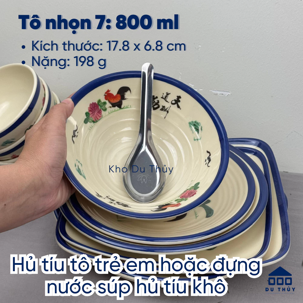 Bộ tô chén bát dĩa kiểu xưa hình con gà chất liệu nhựa melamine phíp LOẠI DÀY - 5