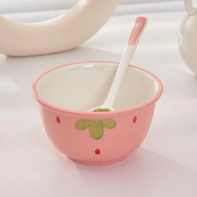 Bát Ăn Cơm Bát Chè Đĩa Sứ Chén Dĩa Sứ Dễ Thương Cute Decor Cao Cấp dáng vuông tròn xinh yêu Họa Tiết Dâu Tây - 4