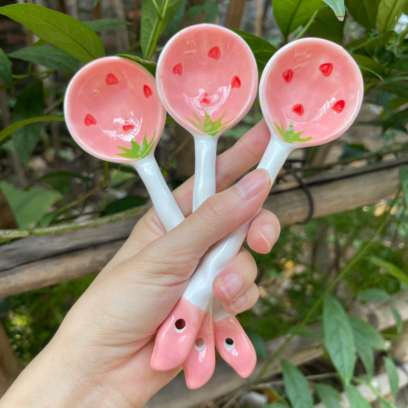 Set Chén dĩa sứ Bát ăn cơm Đĩa sứ Dễ thương Decor Bộ dâu hồng trang trí món ăn cực đẹp. - 4