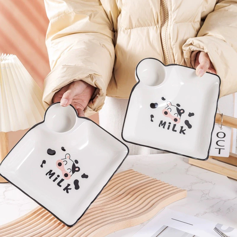 Bộ chén , bát , dĩa, thố canh , khay đựng thức ăn họa tiết bò sữa mới sử dụng trong gia đình - Sh Gốm sứ - 4