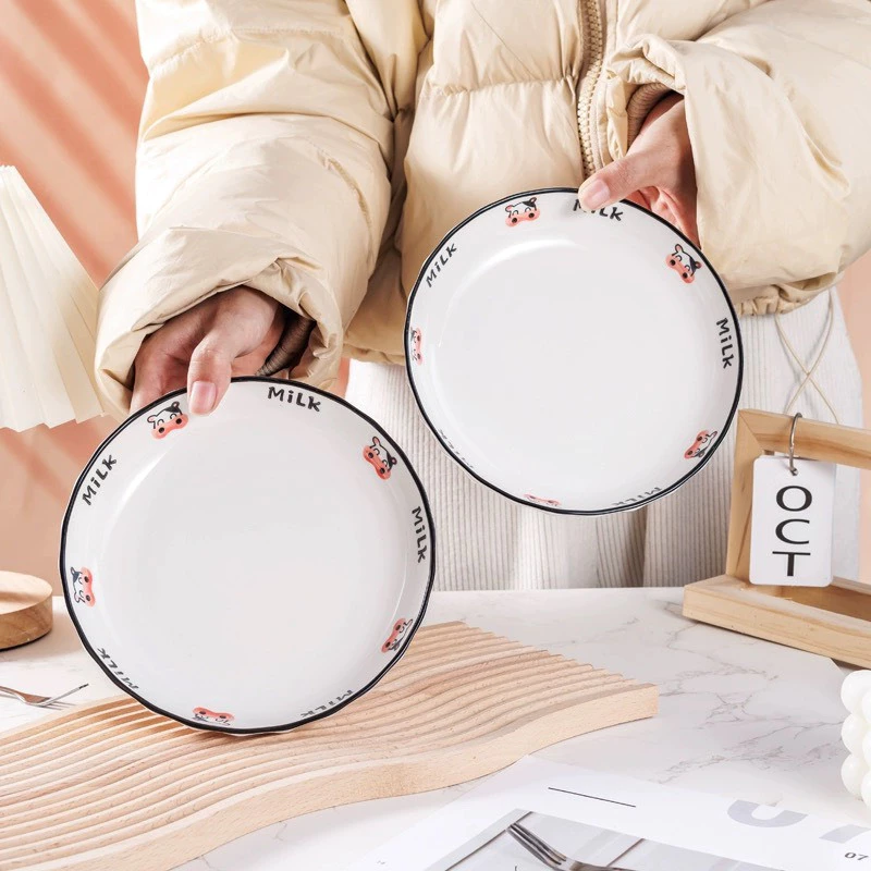 Bộ chén , bát , dĩa, thố canh , khay đựng thức ăn họa tiết bò sữa mới sử dụng trong gia đình - Sh Gốm sứ - 5
