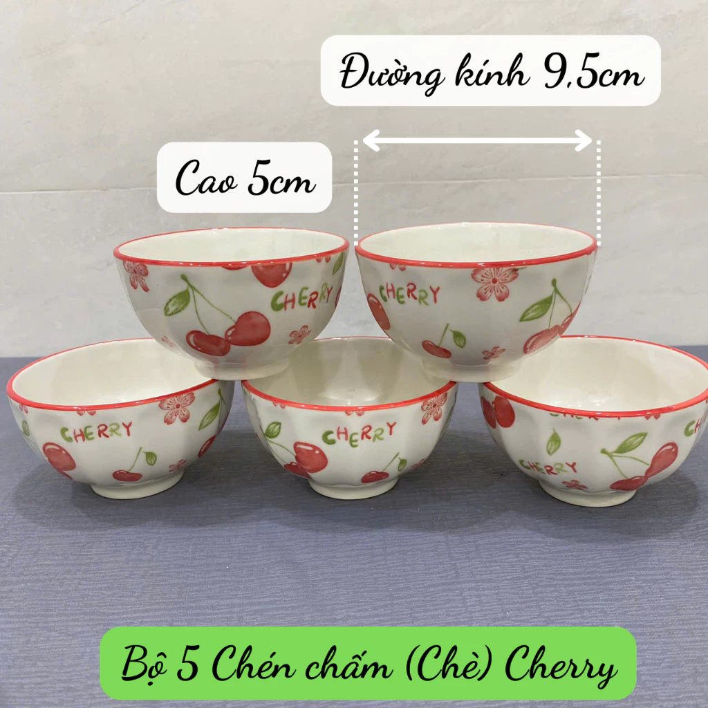Bộ Cherry lẻ món bằng gốm sứ tô chén dĩa đủ món, đủ size - 4