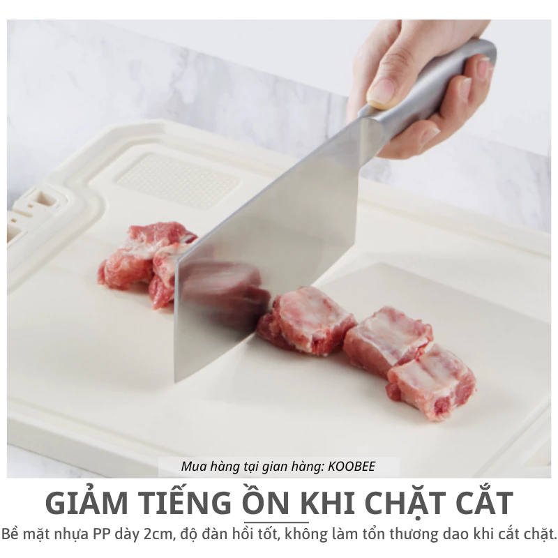 Thớt Inox 304 và nhựa kháng khuẩn KooBee cao cấp 2 mặt tích hợp đá mài dao kéo thông minh (NB86) - 5