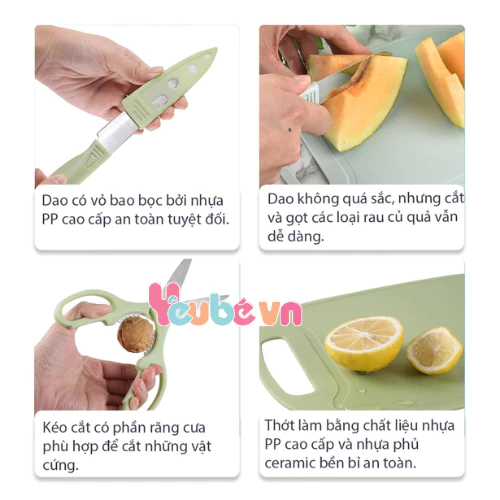 Bộ dao thớt bào chế biến ăn dặm kiểu nhật cho bé cao cấp YEUBEVN thớt dày, gọn tiện lợi - 2